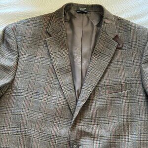 Men's Tommy Hilfiger Brown Plaid Wool Sportcoat 46L Used